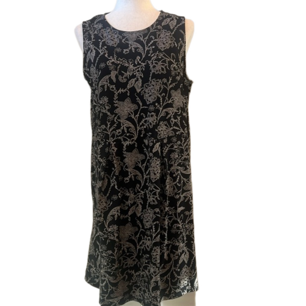 J.Jill Women's Dress Black & White Floral Sleeveless‎ Dress Petite Medium